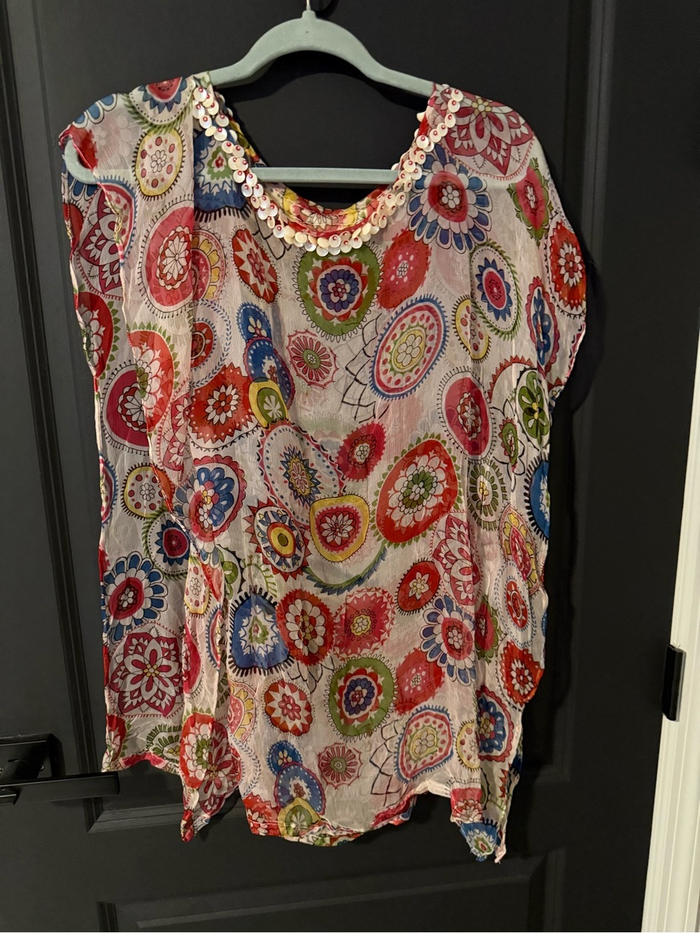 Women’s Multicolor Floral Circle Print Sheer Top